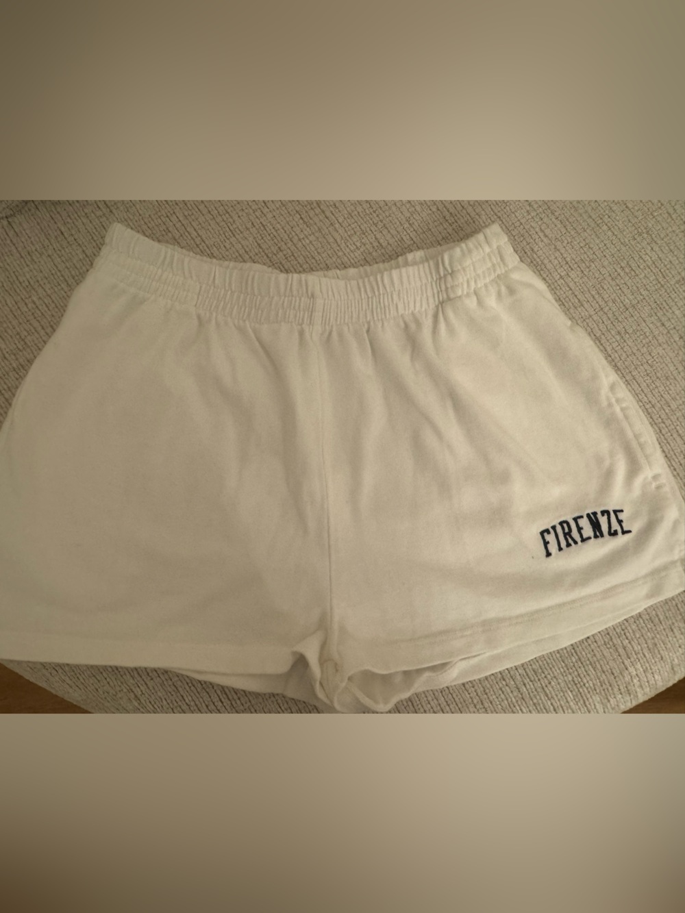 Brandy Melville White Athletic Shorts with Navy 'FIRENZE' Logo